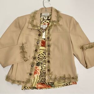 St John Sport Jacket w/ Blouse Zip Front Embellished Trim 2 pc Set Women's Small